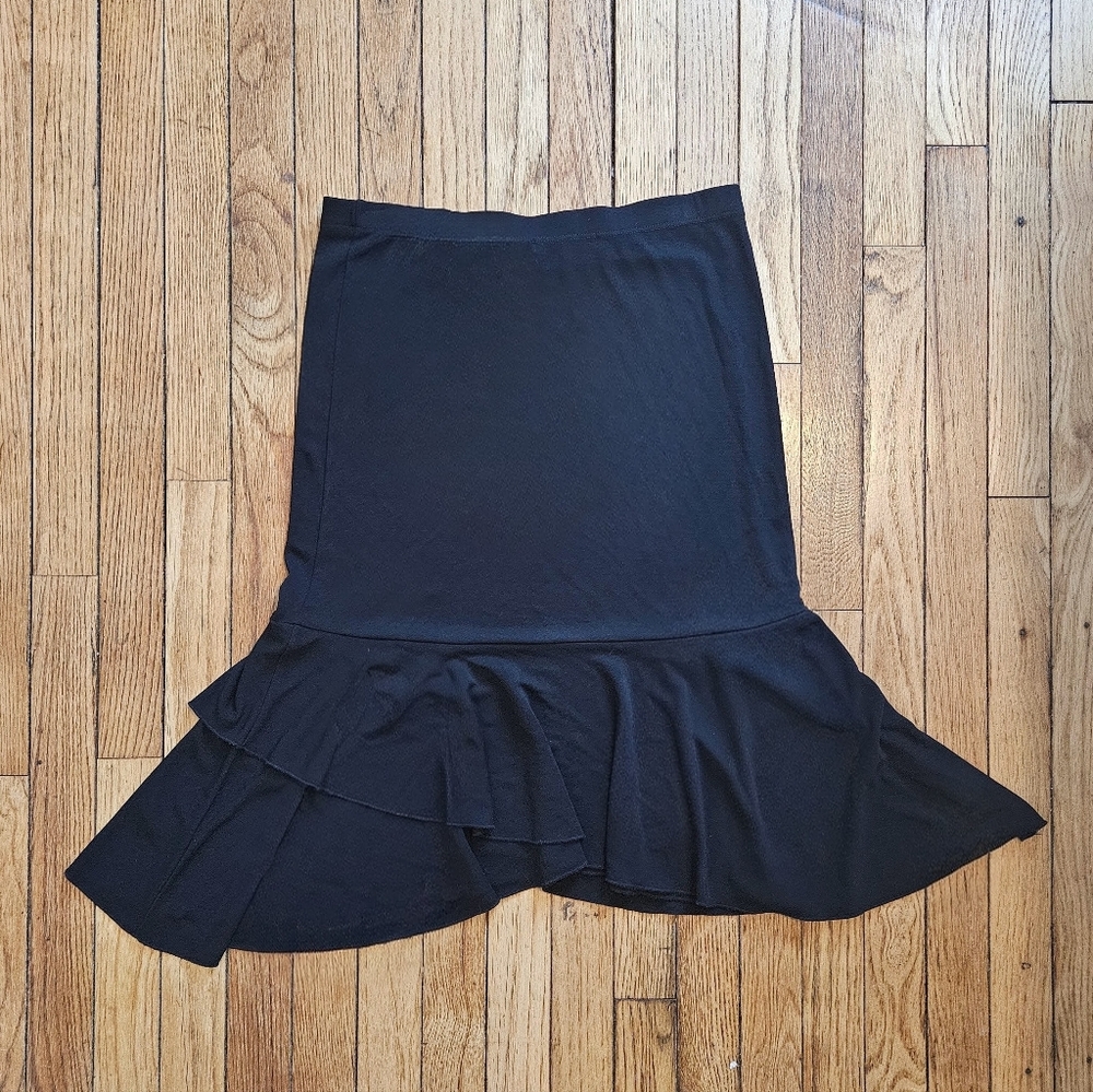 Karen Kane Black Midi Skirt with Ruffle Hem